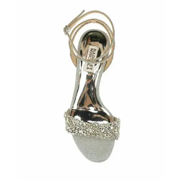 Badgley Mischka Women's Jada Ankle Wrap Block Heel Silver MP5316 Size 10 NIB - Picture 6 of 12